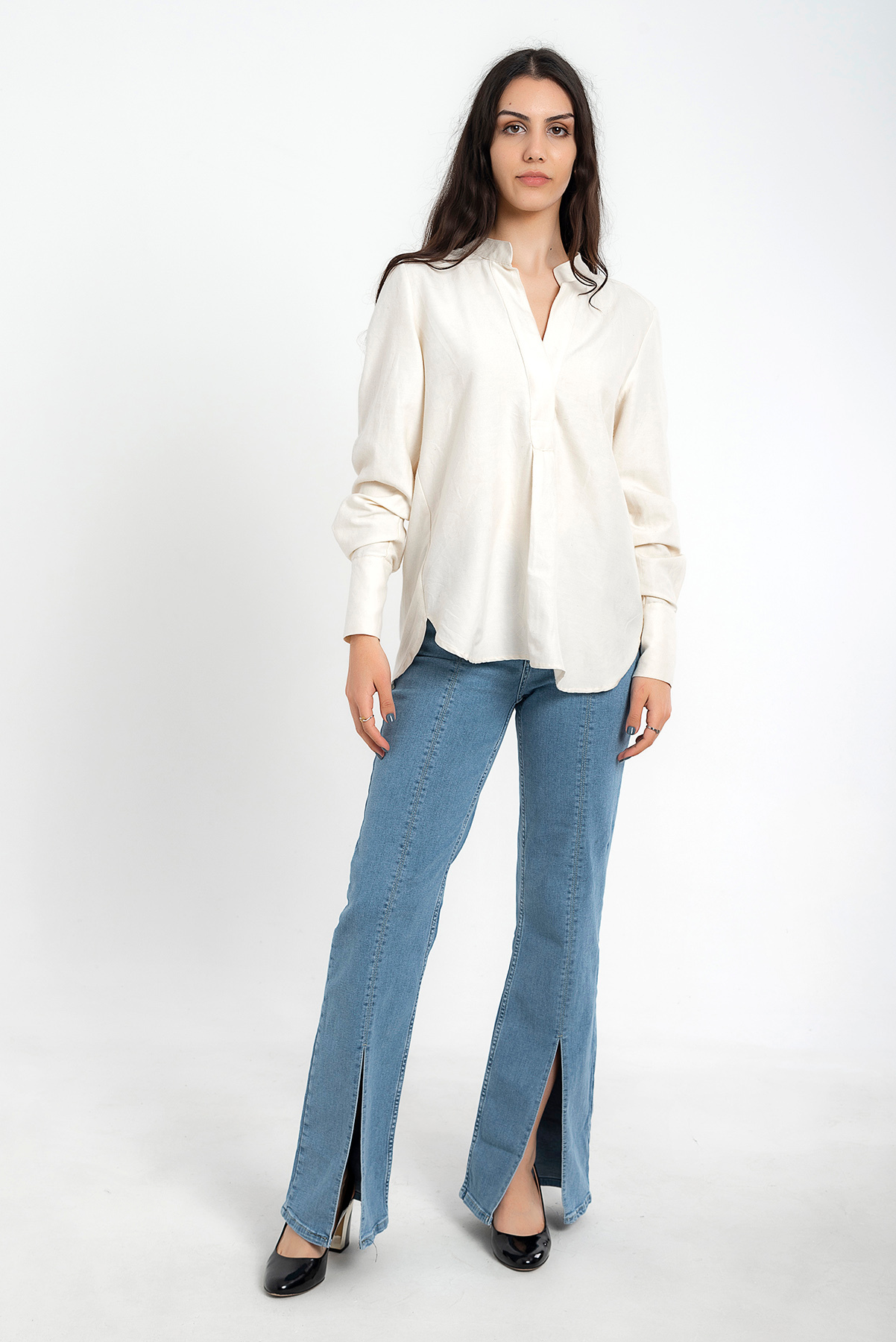 İnci Detaylı Pamuk İpek Bluz