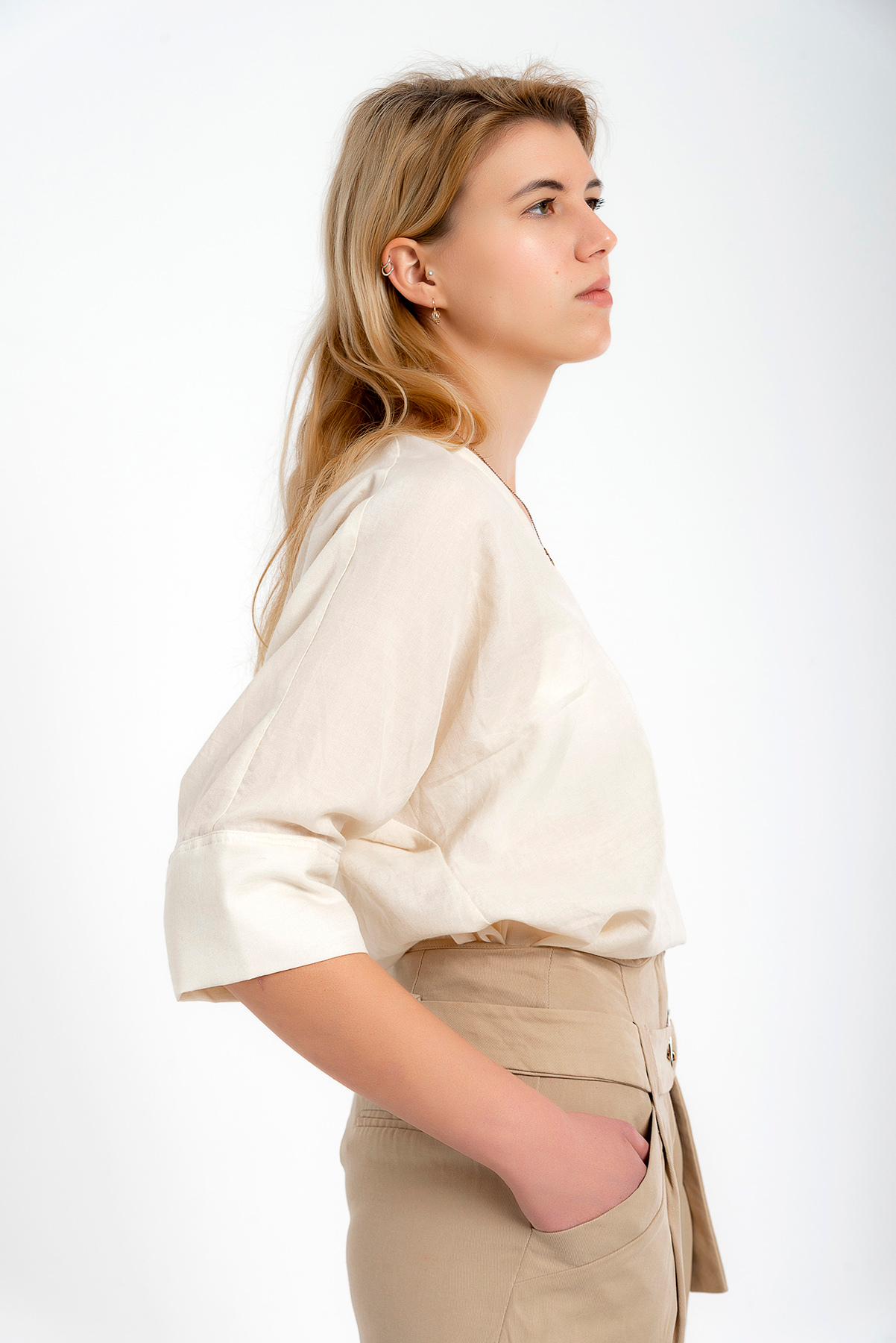 V-Yaka Pamuk İpek Bluz