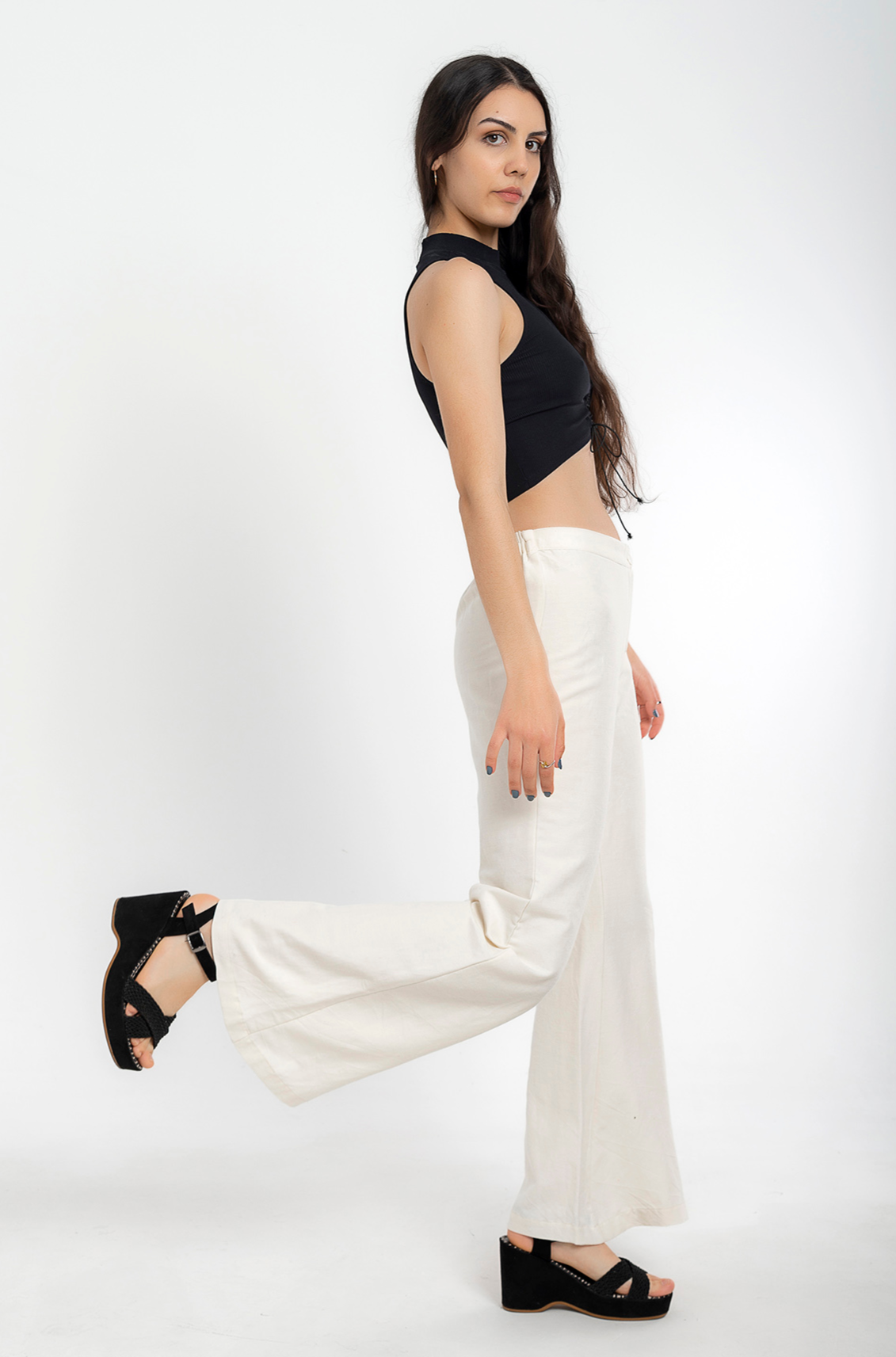 Klasik Cher Pamuk İpek İspanyol Paça Pantolon