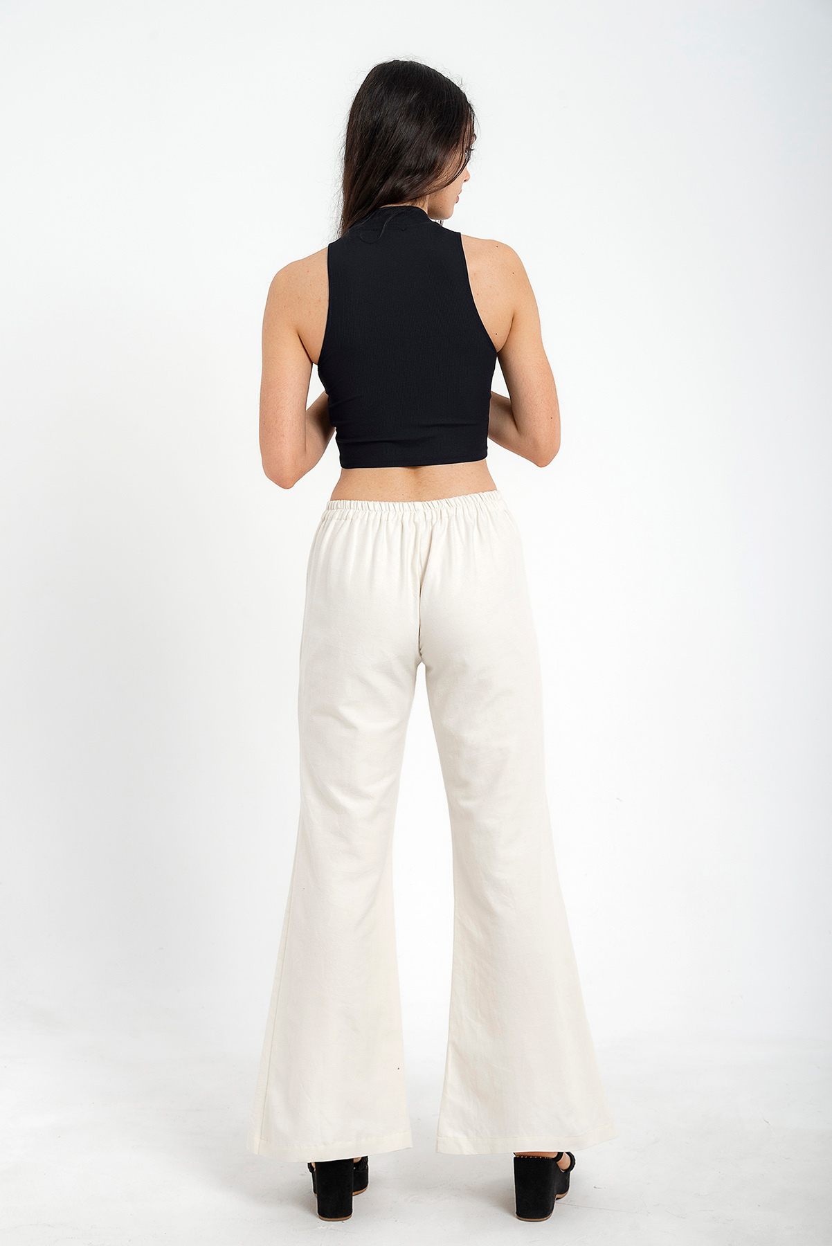 Klasik Cher Pamuk İpek İspanyol Paça Pantolon