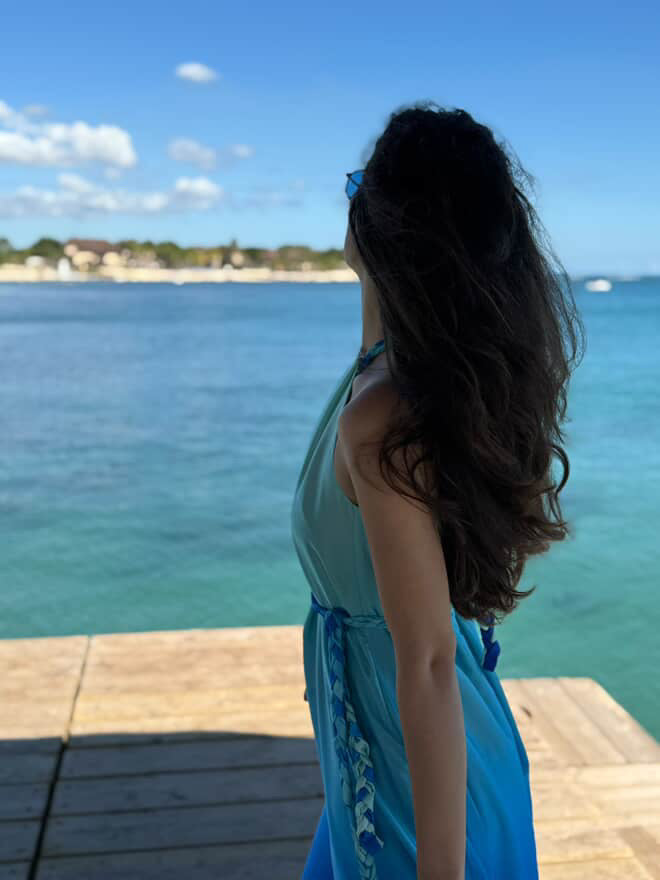 Ocean Breeze Mavi Saten Elbise