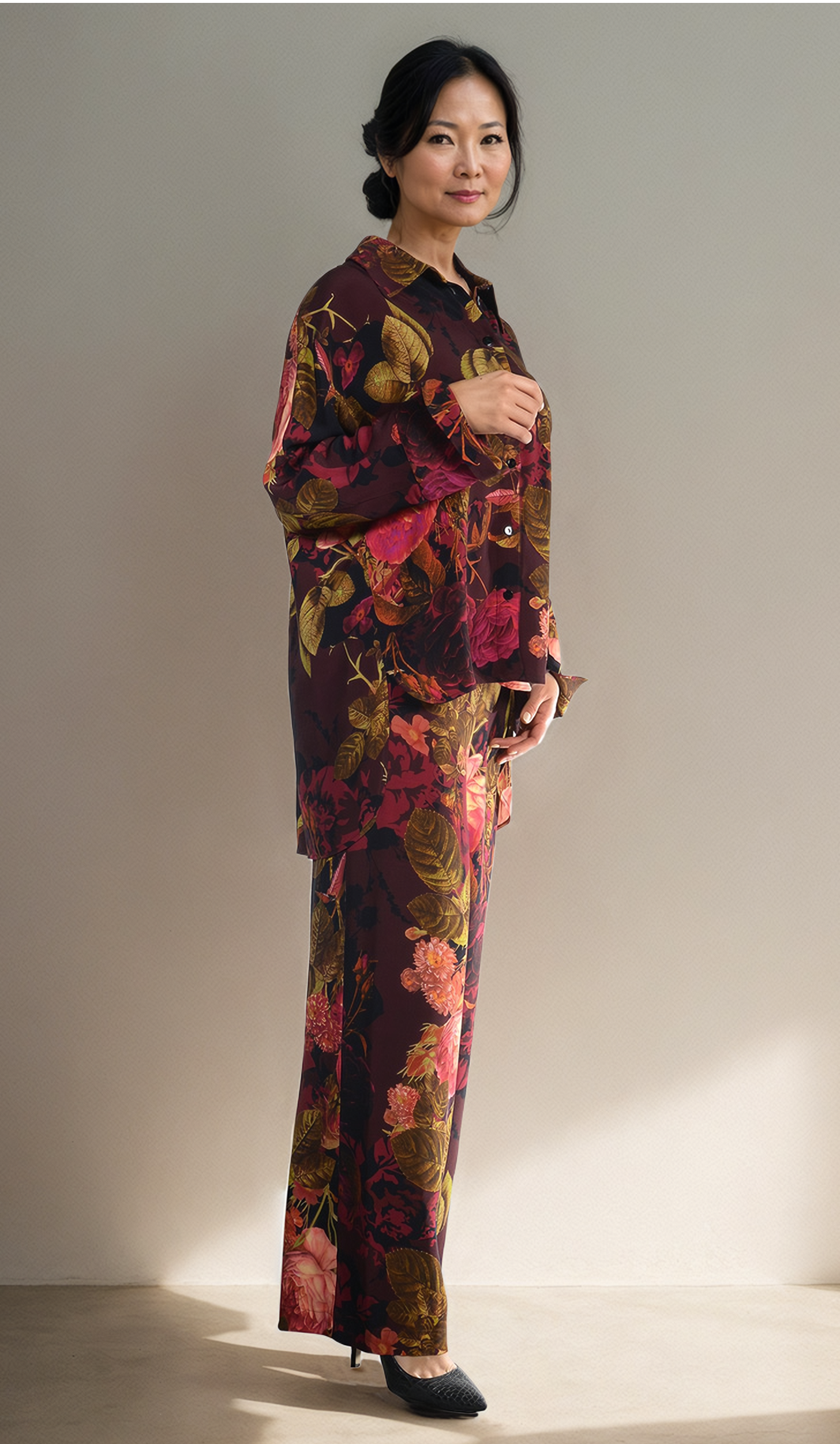 Nostalgıc Bloom Geniş Paça Krep Pantolon