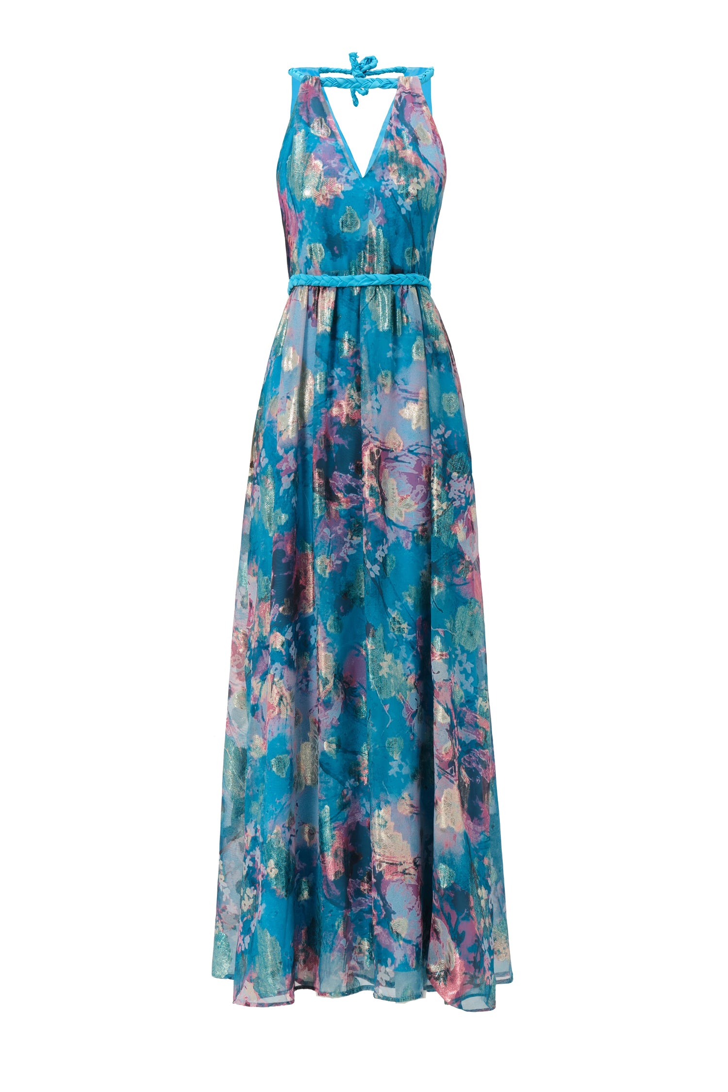Floral Blue Maxi Elbise