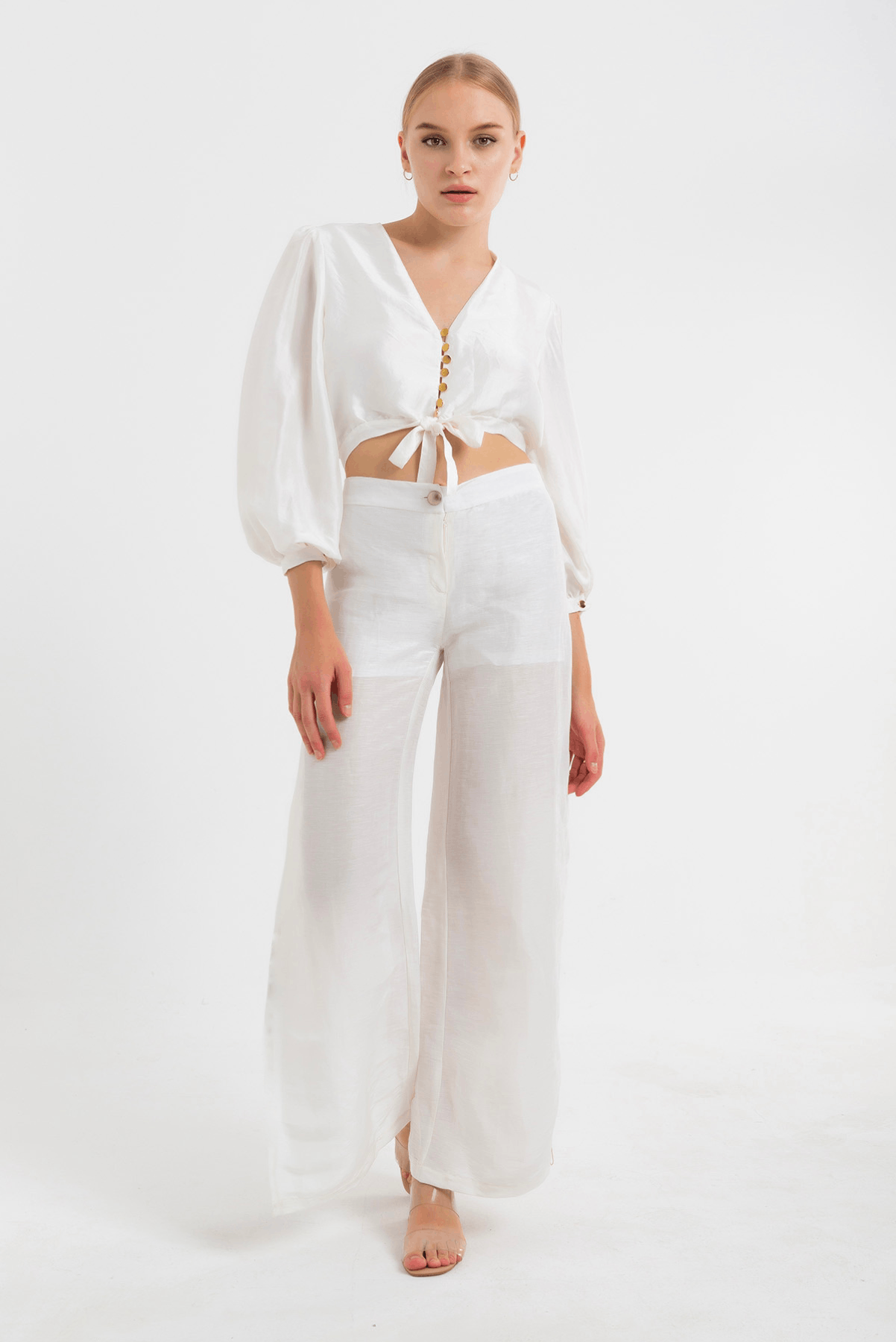 Çift Yırtmaçlı Dantelli İpek Pantolon