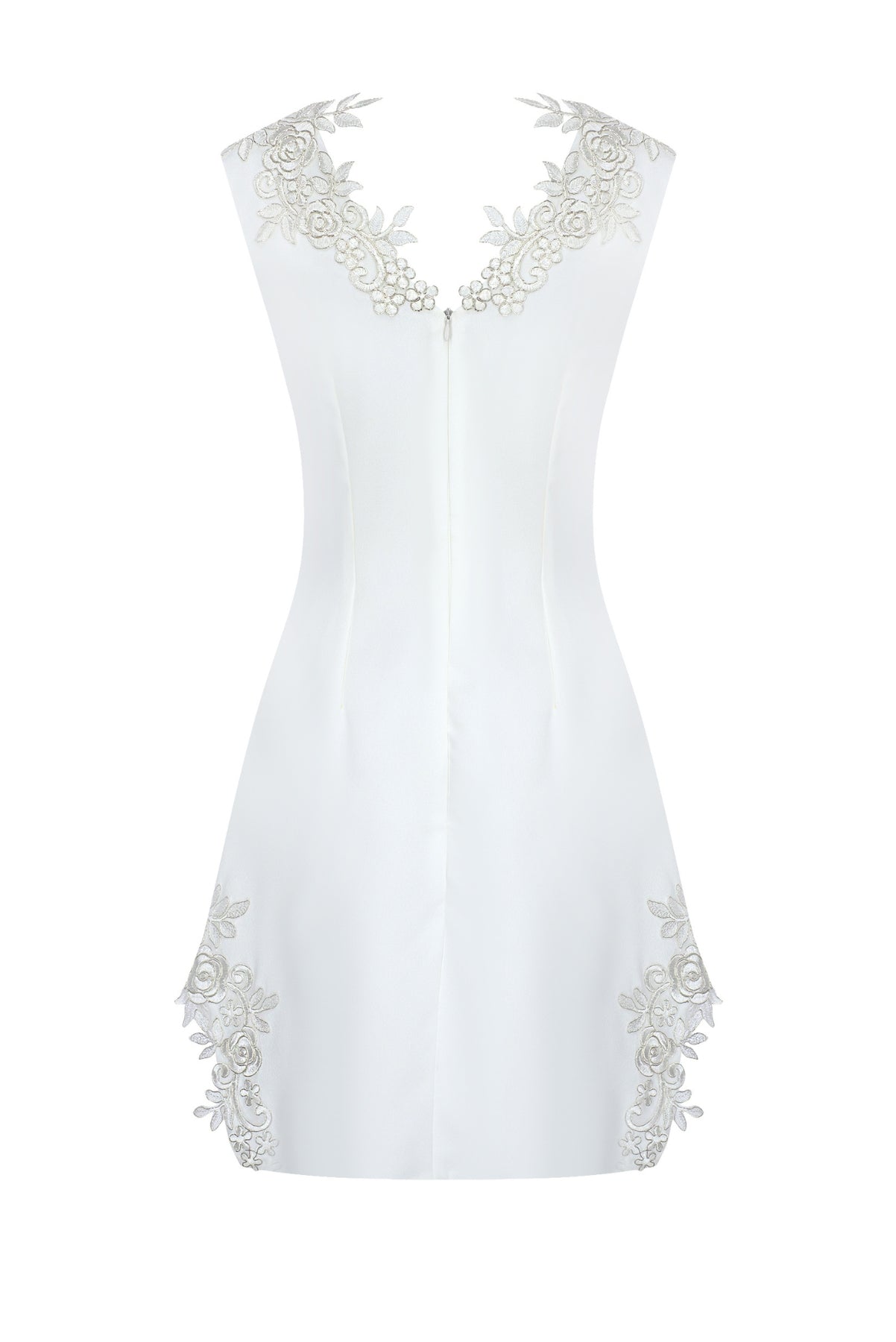 Beyaz Gül İşlemeli Elbise