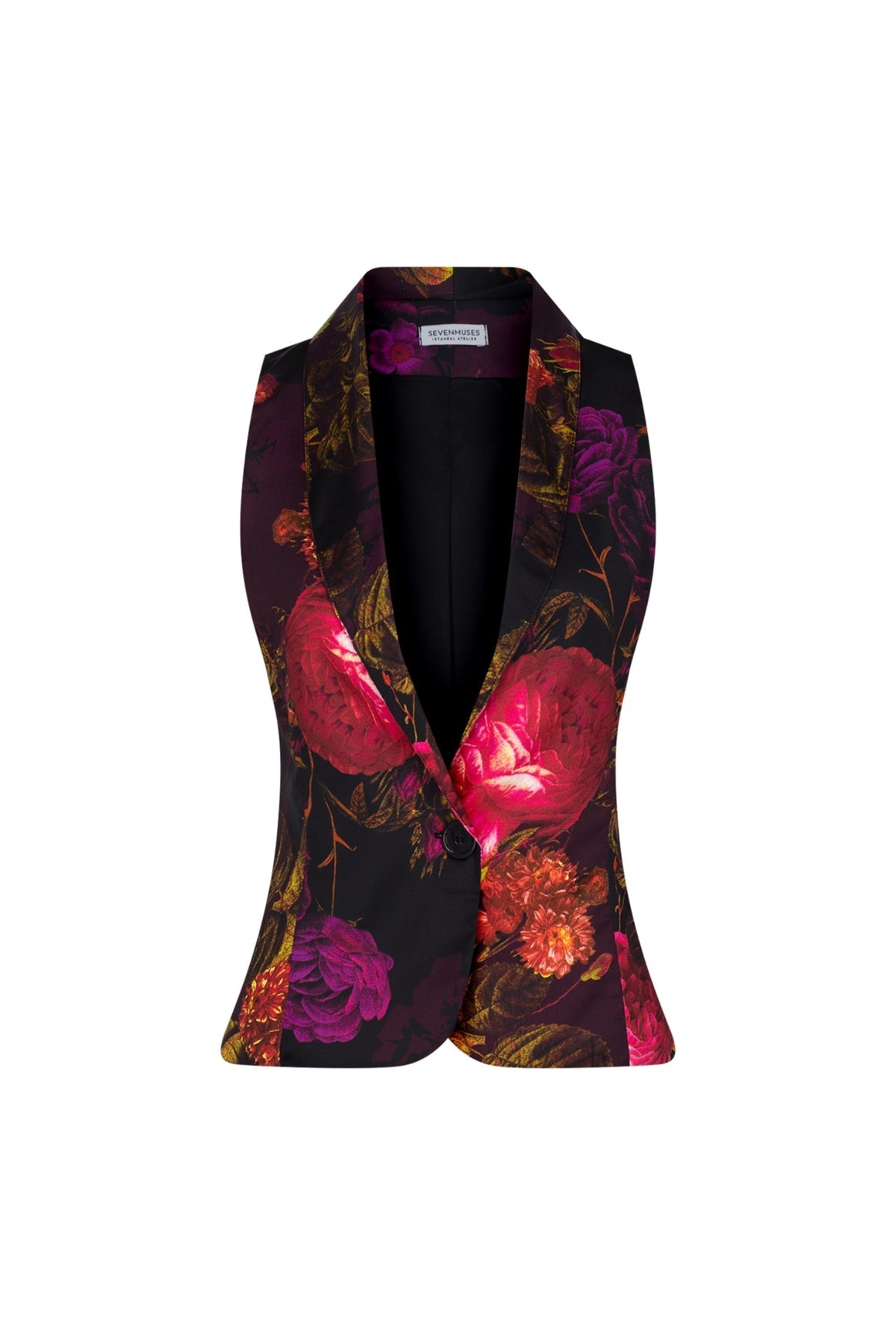 Nostaljik Çiçek Saten V Yaka Yelek