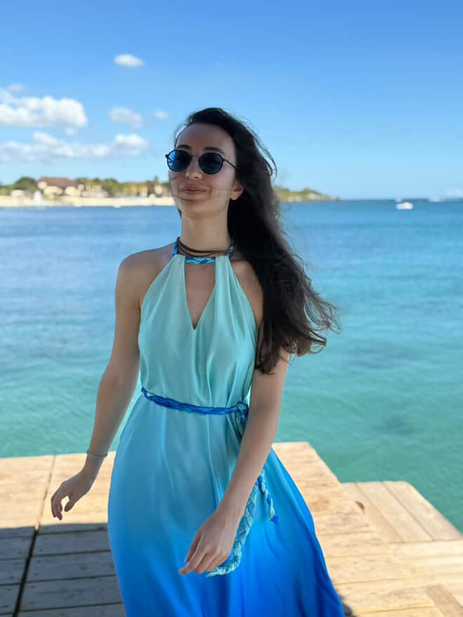 Ocean Breeze Mavi Saten Elbise