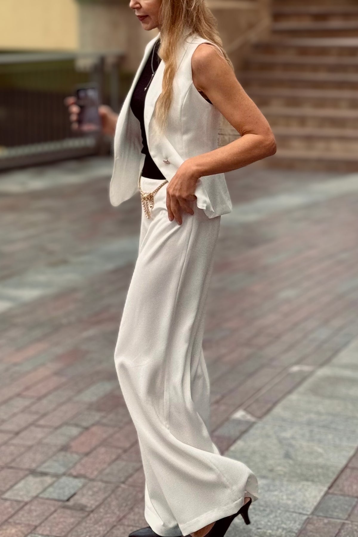 Marco Krep Şal Yaka Beyaz Yelek