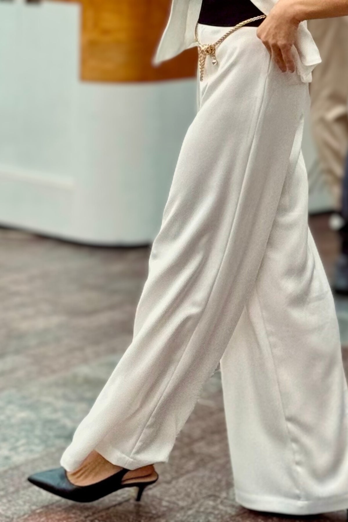 Marco Crepe Yüksek Bel Beyaz Pantolon