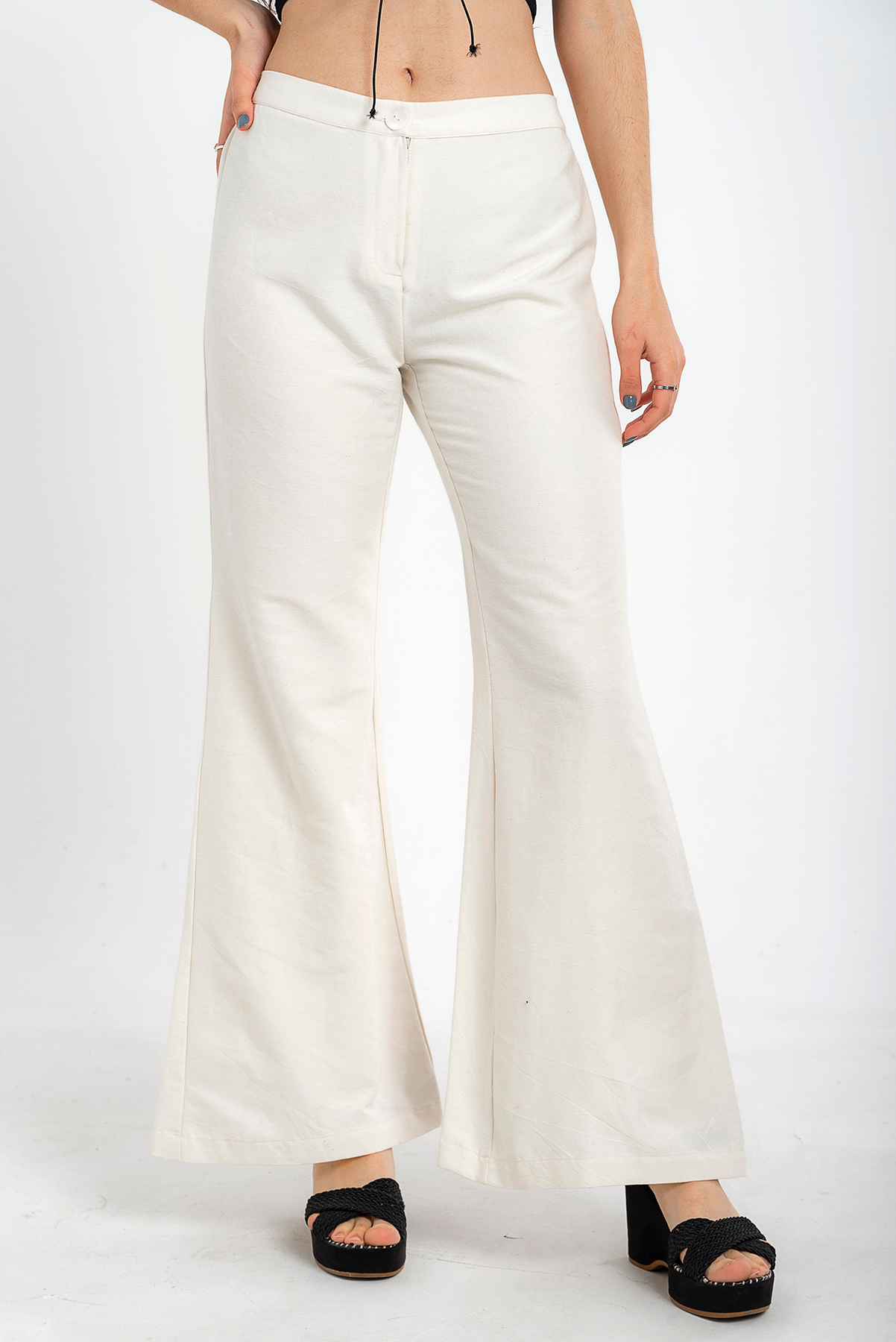 Klasik Cher Pamuk İpek İspanyol Paça Pantolon