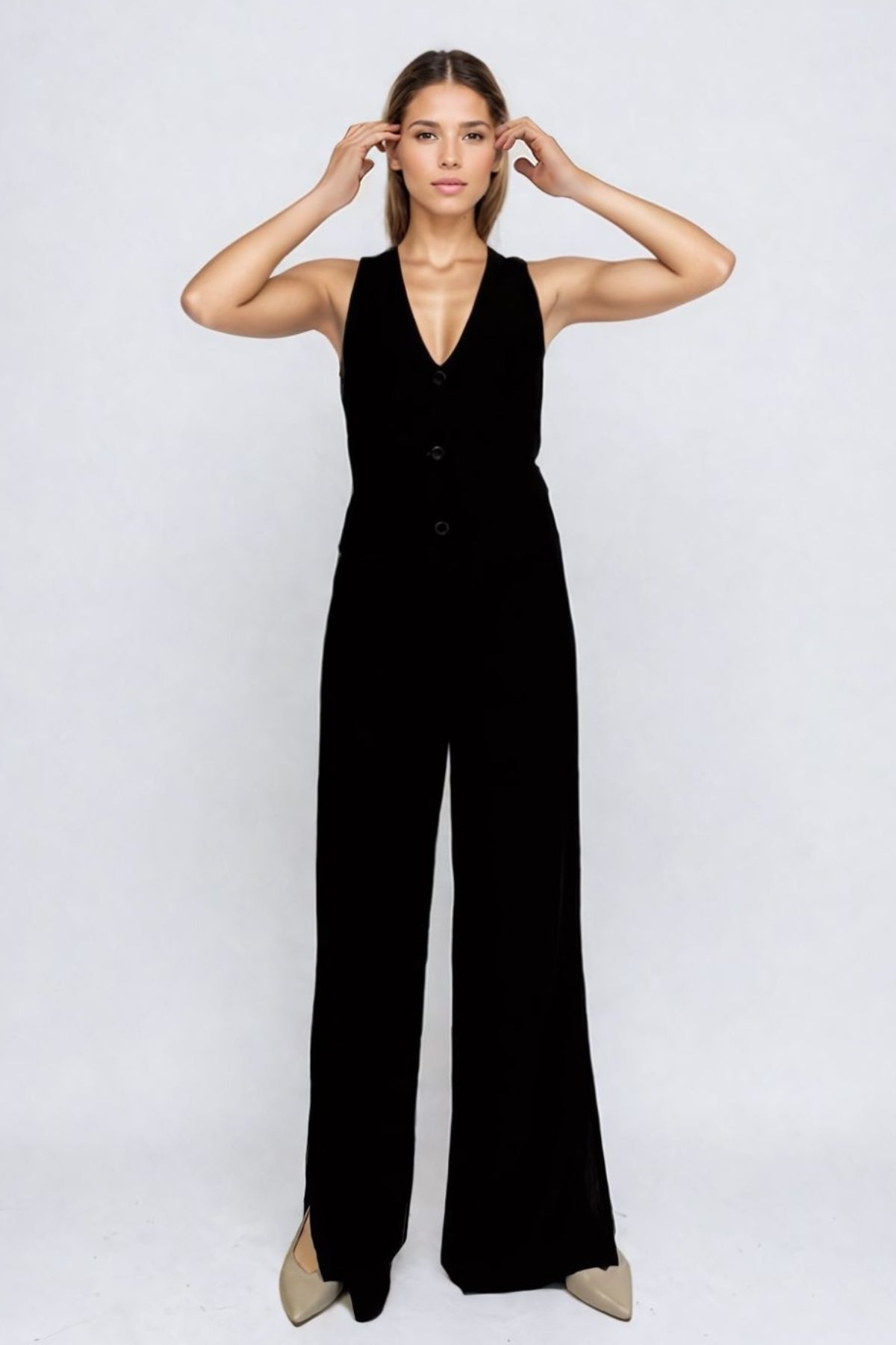 Mılano V Yaka Keten Yelek