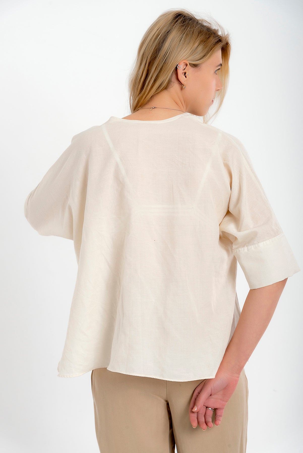 V-Yaka Pamuk İpek Bluz