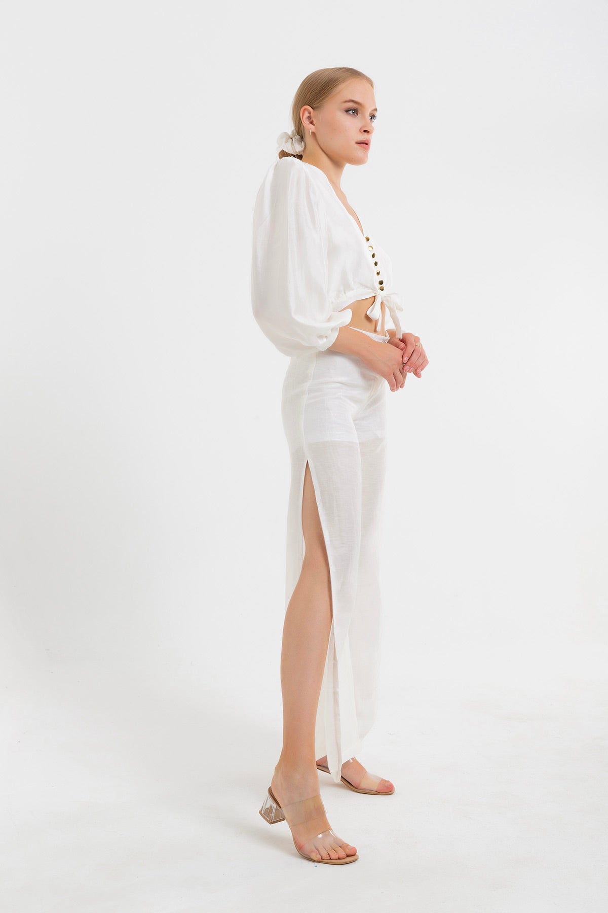 Çift Yırtmaçlı İpek Pantolon