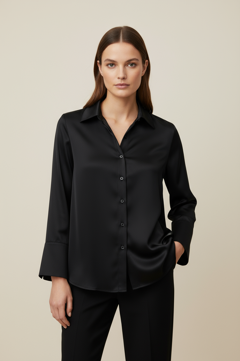 Noır İpeksi Saten Bluz